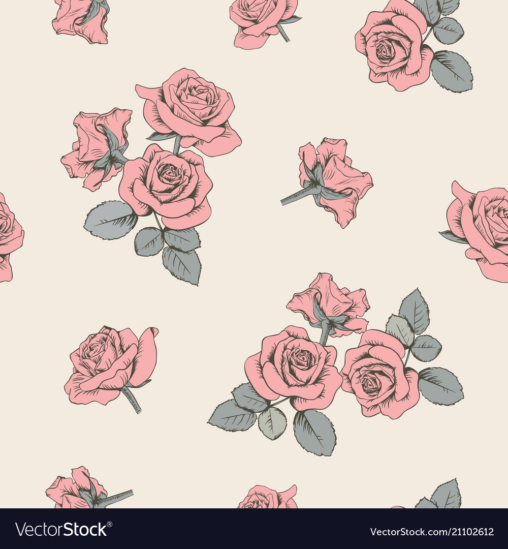 Pink roses floral seamless pattern Royalty Free Vector Image