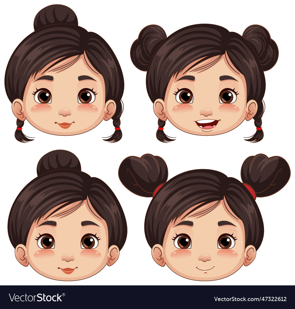 Set of asian cute girl faces Royalty Free Vector Image