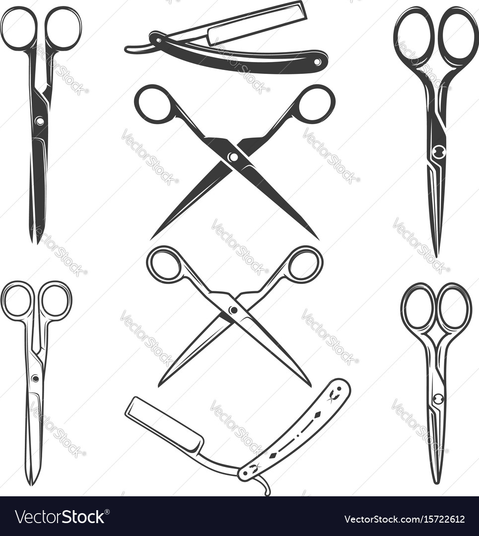 Set scissors and razors icons isolated on Vector Image