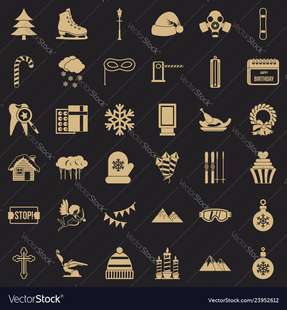 Winter Birthday Icons Set Simple Style Royalty Free Vector