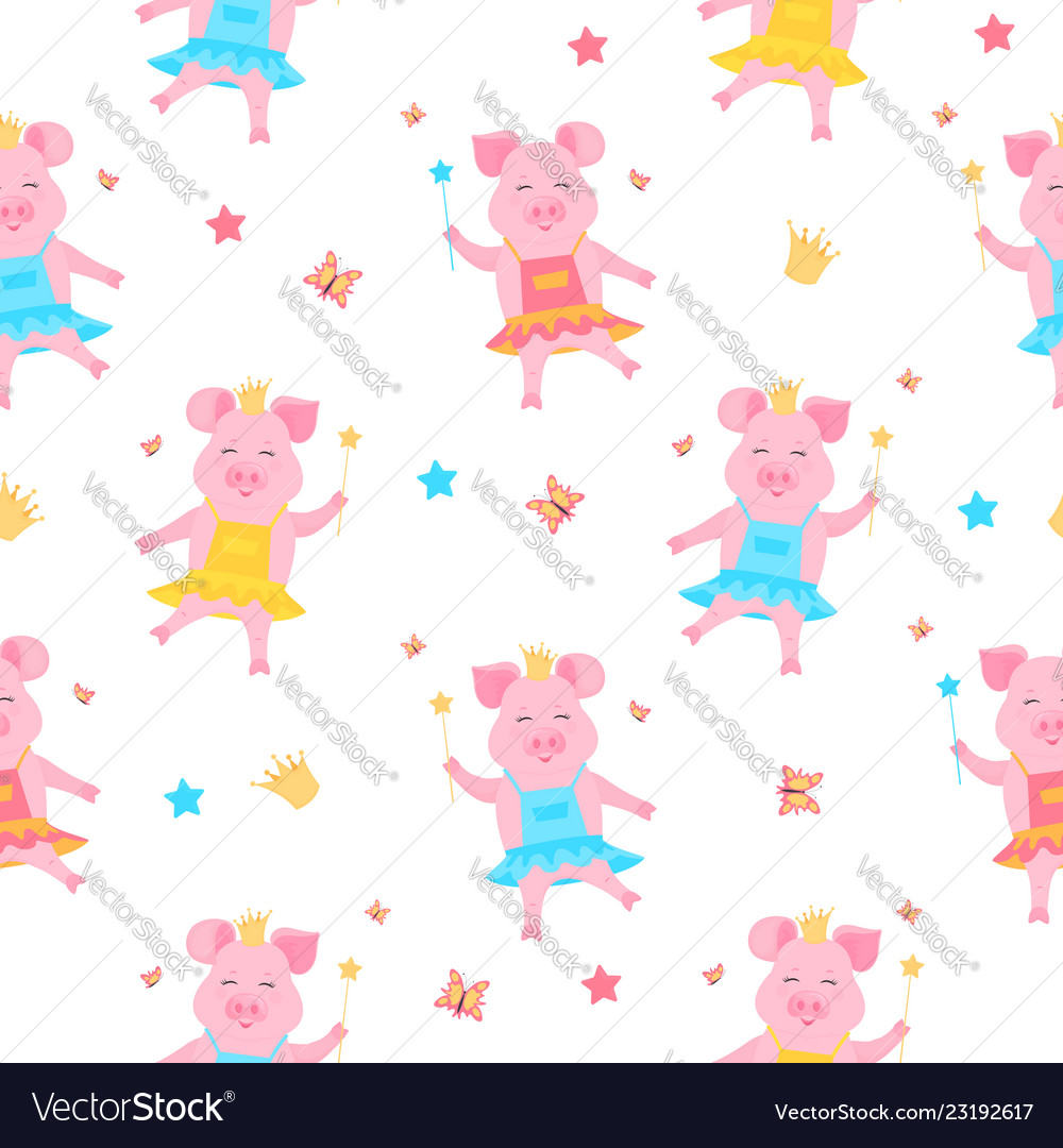 A cute pig princess in dress and in the crown Vector Image