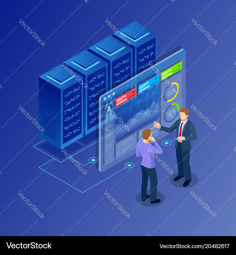 Isometric concept data network management Vector Image