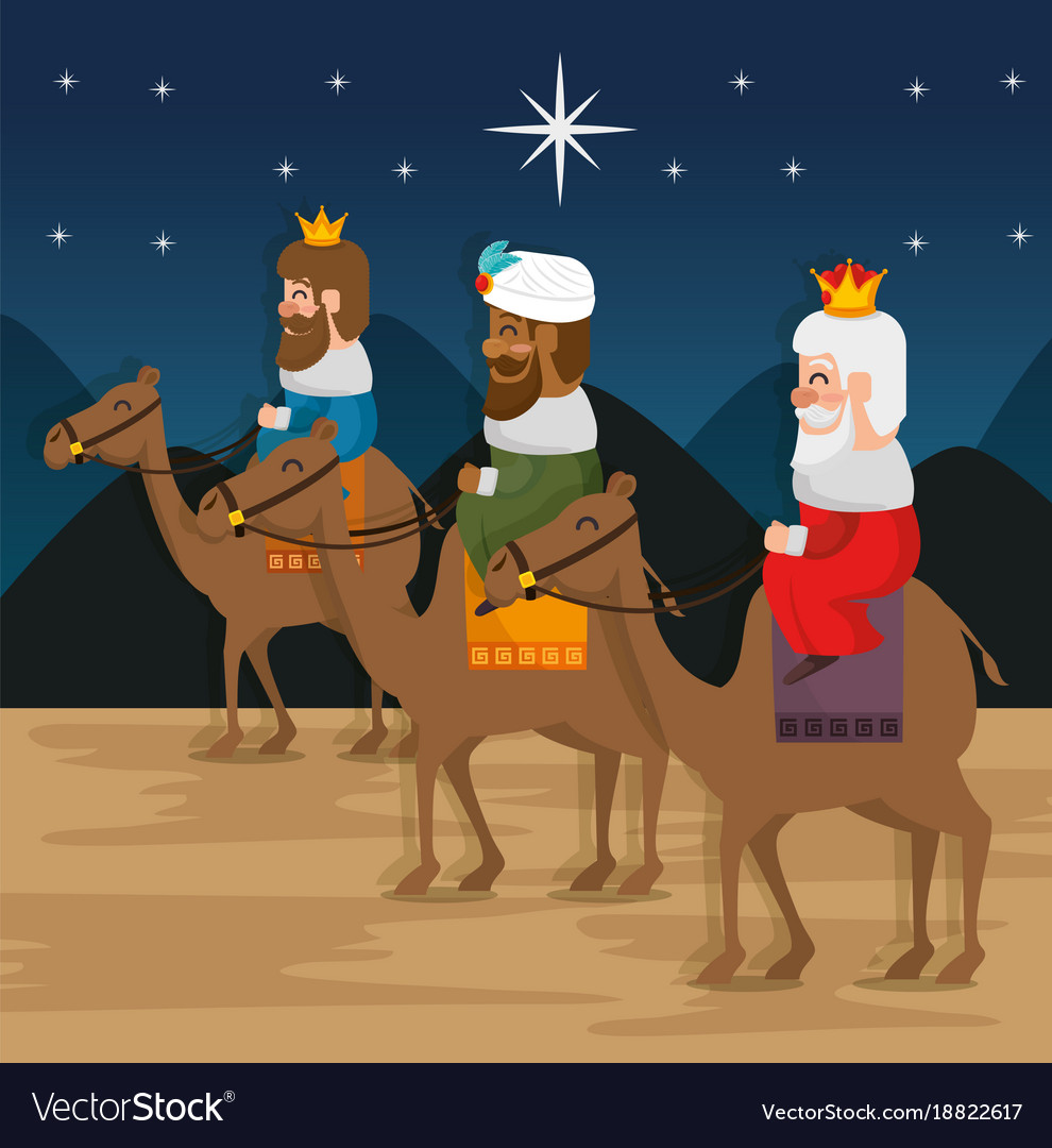 Three Magic Kings Of Orient Cartoons Royalty Free Vector