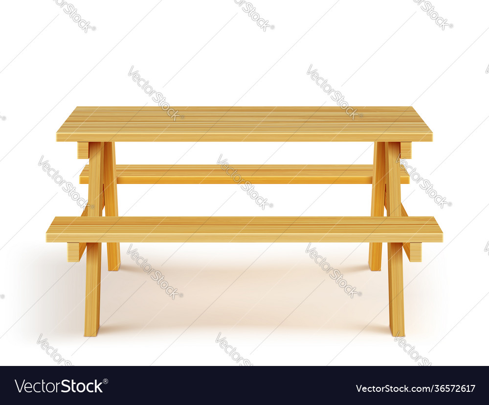 Wood picnic table with benches wooden furniture Vector Image