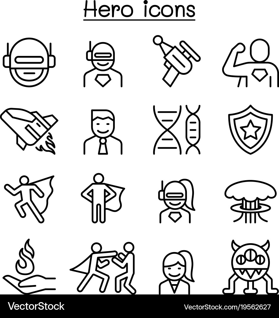 Hero icon set in thin line style Royalty Free Vector Image