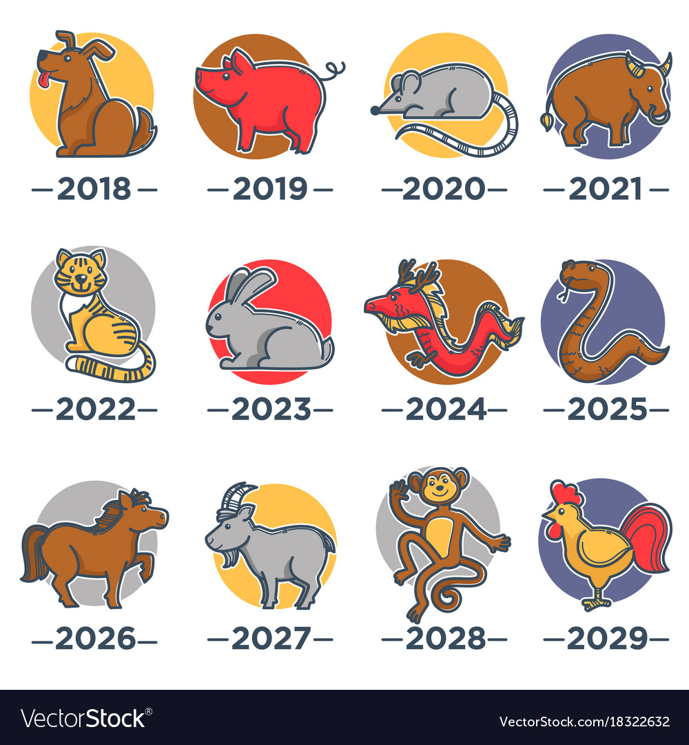 Animals that symbolize years from chinese Vector Image