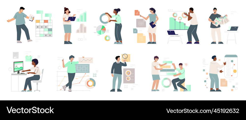 Spreadsheets flat set Royalty Free Vector Image