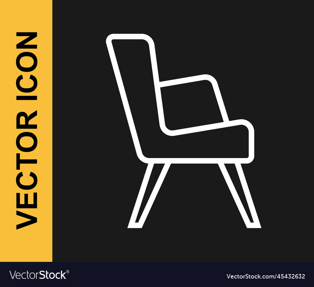 White line armchair icon isolated on black