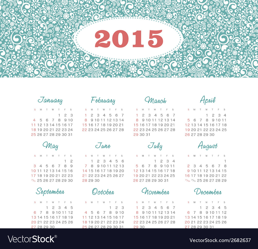 Calendar 2015 year with decorative pattern Vector Image