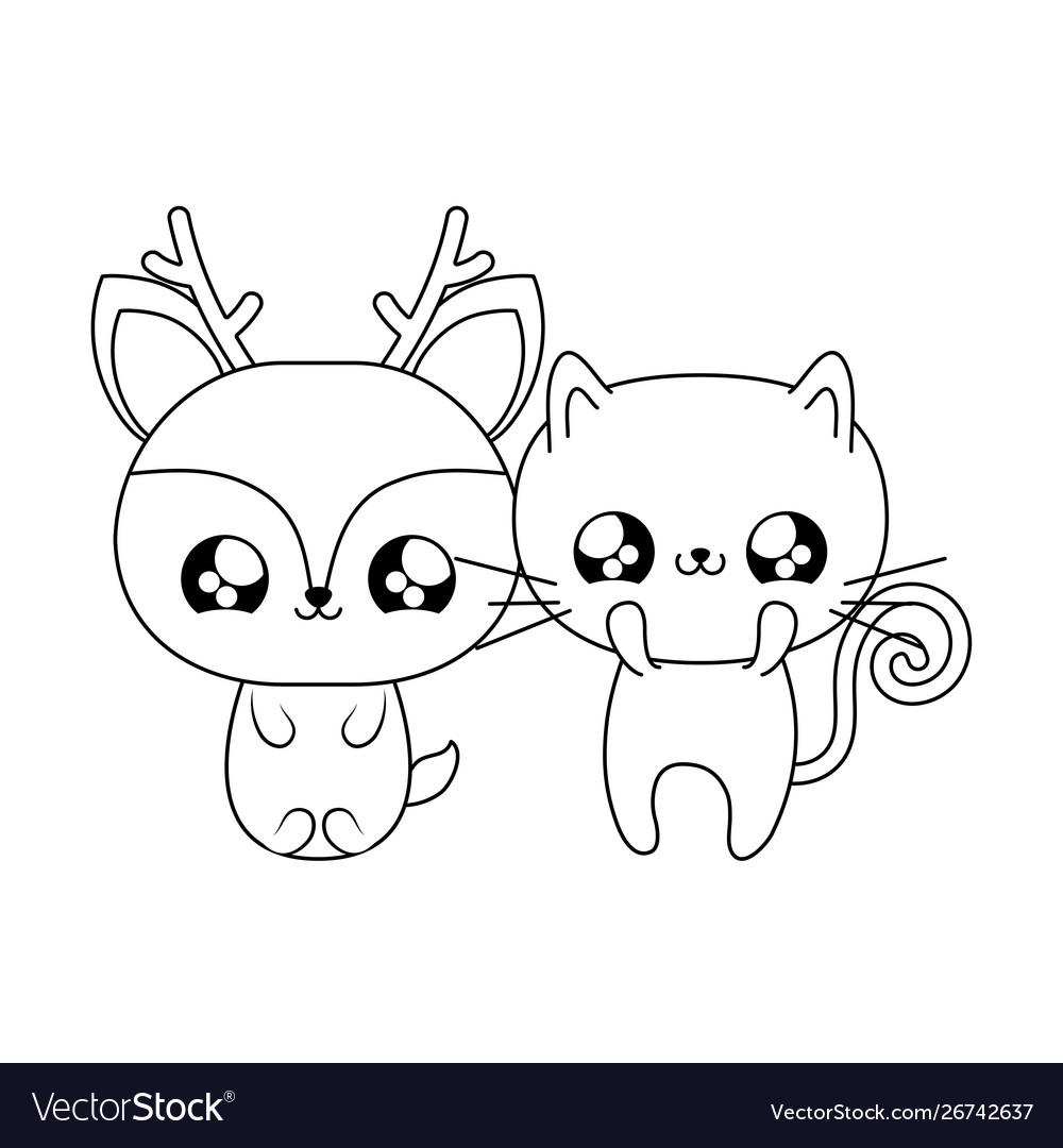 Cute reindeer with cat baby animals kawaii style Vector Image Cute reindeer with cat baby animals kawaii style Vector Image