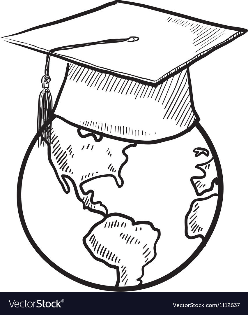 Doodle earth graduation cap