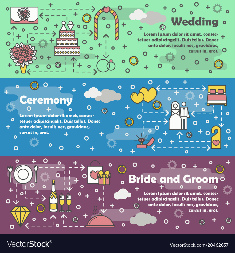 Flat Line Art Wedding Banner Set Royalty Free Vector Image