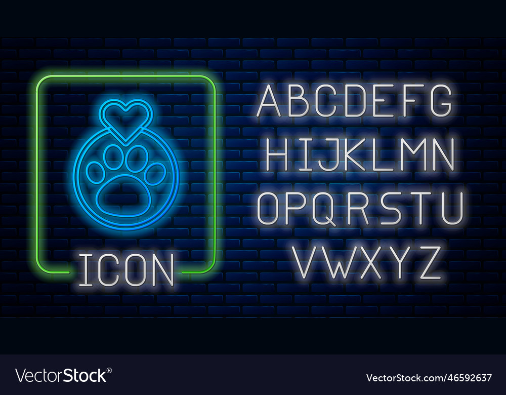 Glowing neon heart with animals footprint icon Vector Image