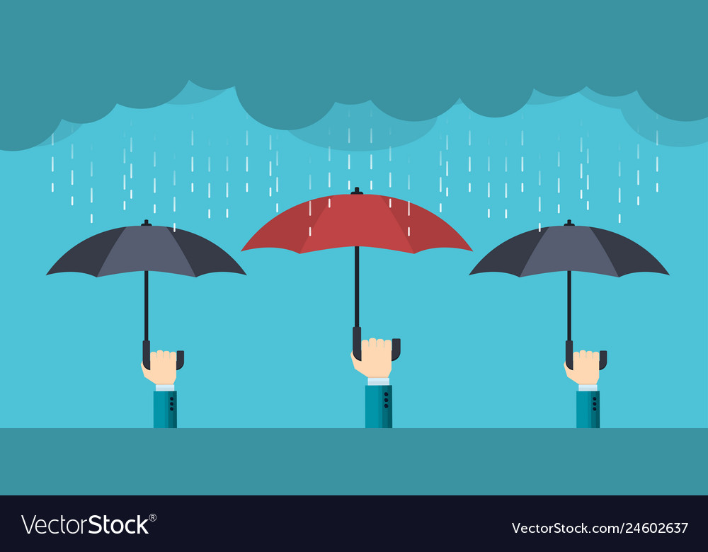 Hands of people in suits holding opened umbrellas Vector Image