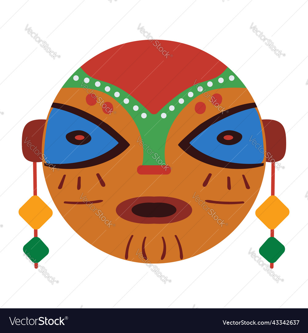 Wooden african mask with decoration in flat naive