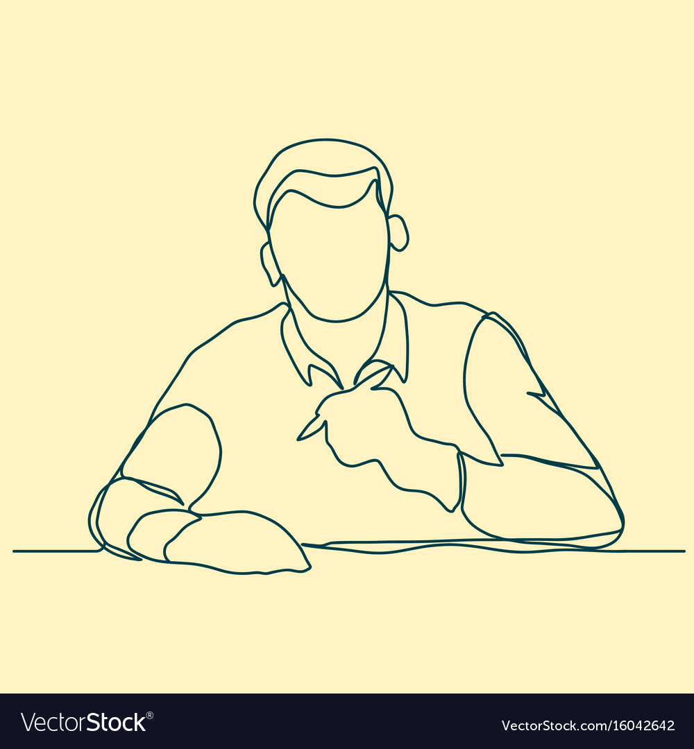 Businessman thinking thoughtful man outline Vector Image