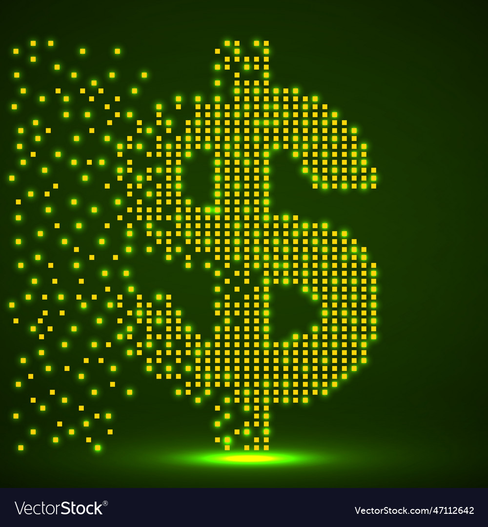 Dollar of pixels with an explosion halftone style Vector Image