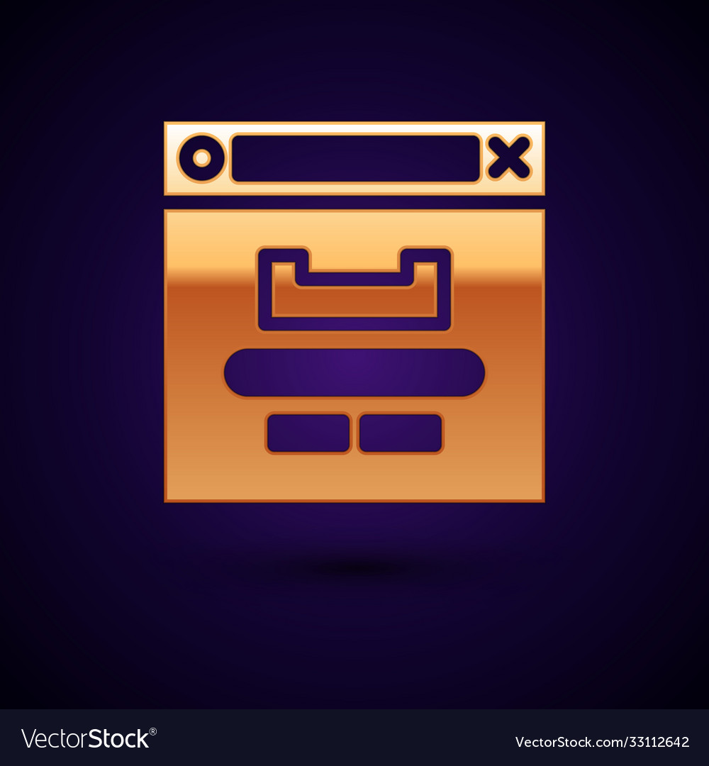 Gold Browser-Fenster-Symbol isoliert auf schwarz