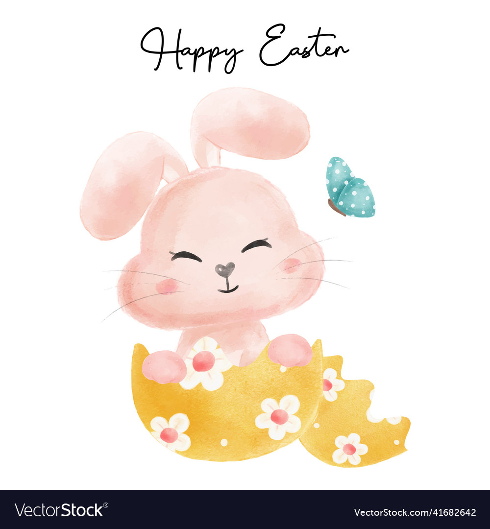 Happy easter cute baby pink bunny rabbit Vector Image