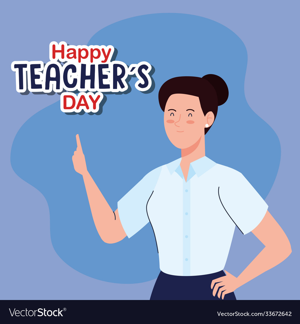 Happy world teachers day and young woman teacher Vector Image