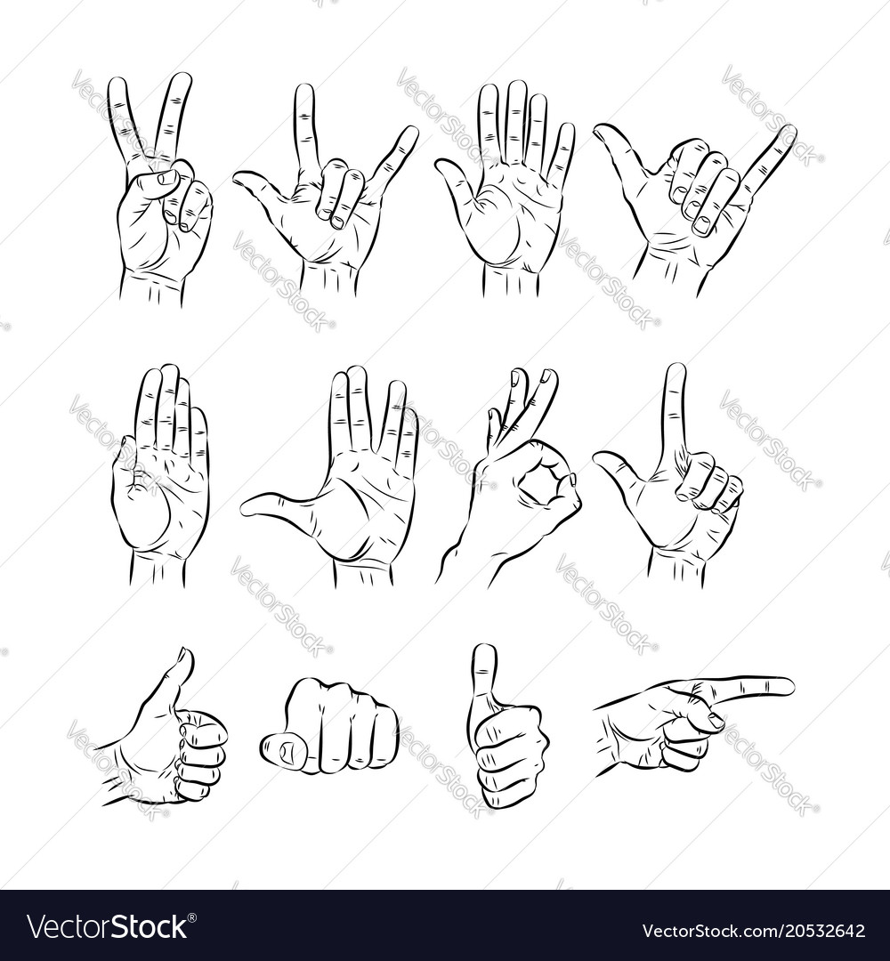 Set Of Hands Showing Different Gestures Royalty Free Vector 6441