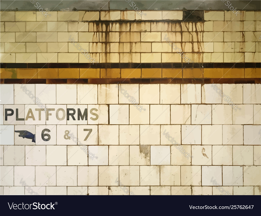 Grunge tiled subway wall background Royalty Free Vector