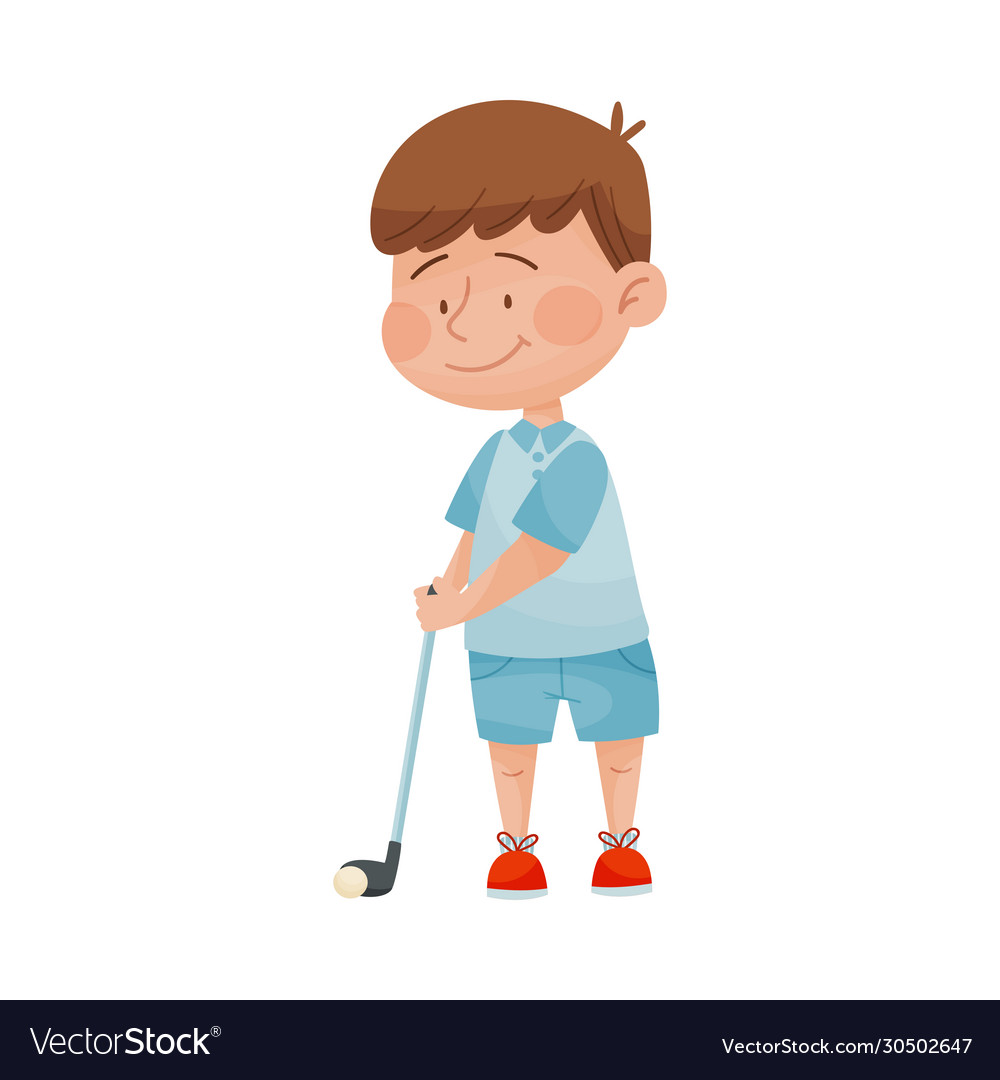 Happy boy in sport wear playing golf Royalty Free Vector