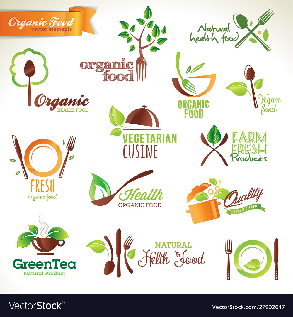 Set icons and elements for organic food Royalty Free Vector