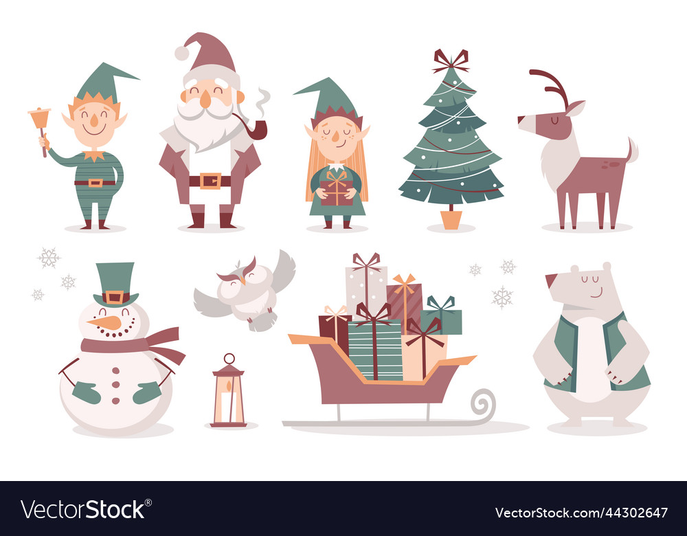 Set of cartoon isolated christmas characters