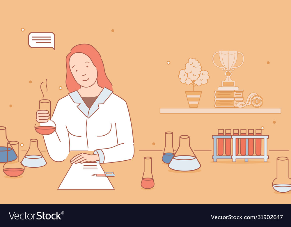 Woman in lab coat making chemist analysis