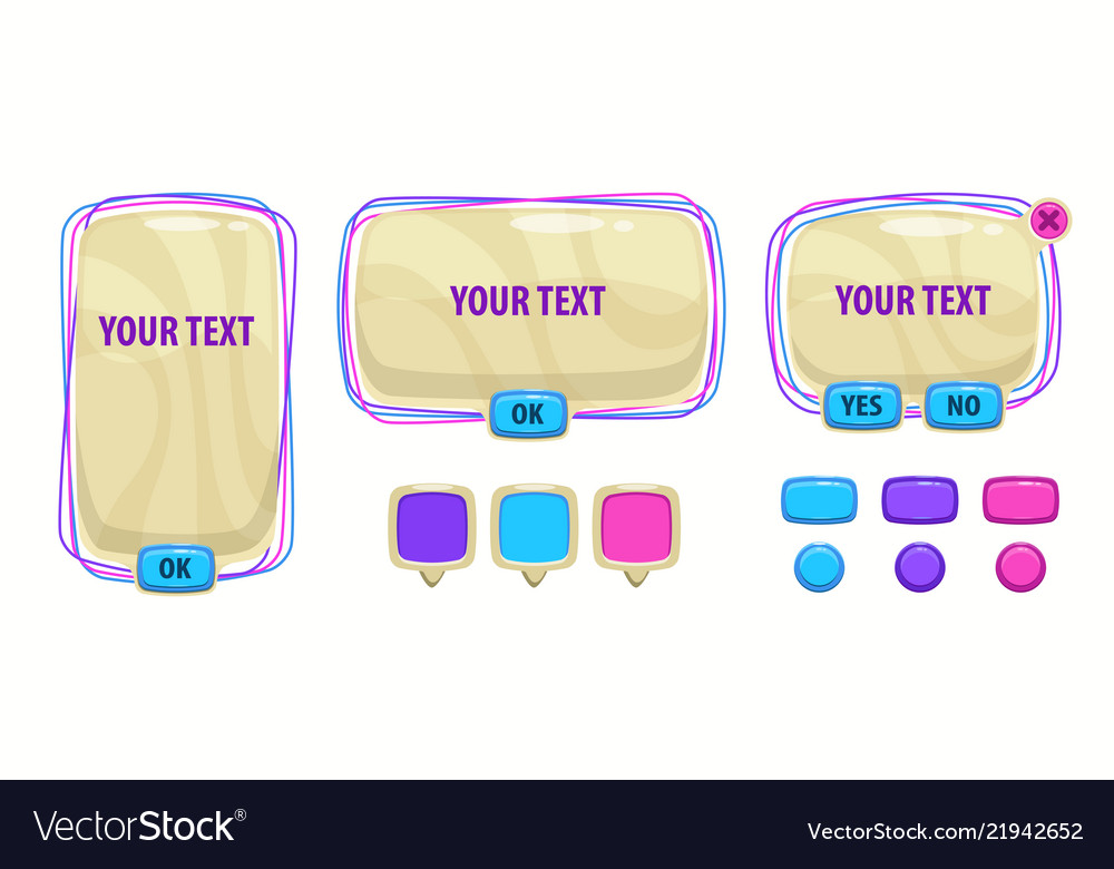 Cartoon user interface elements assets Royalty Free Vector