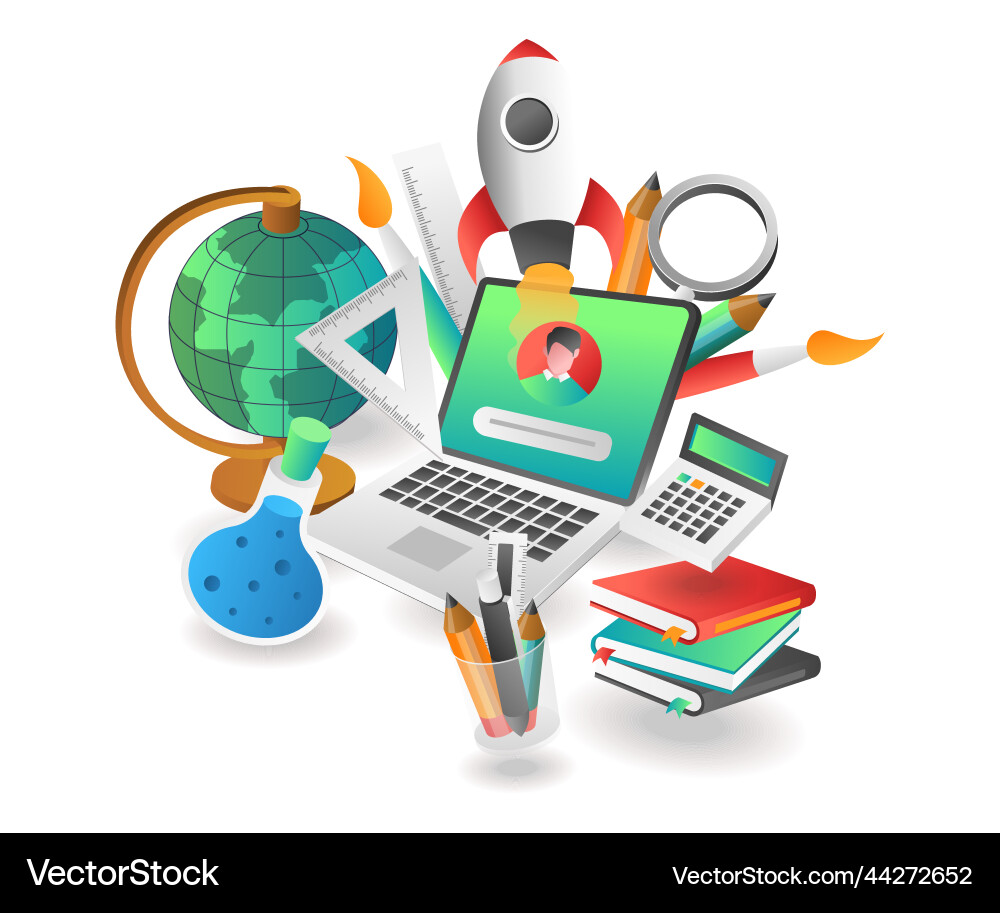 Flat isometric concept creative online back Vector Image