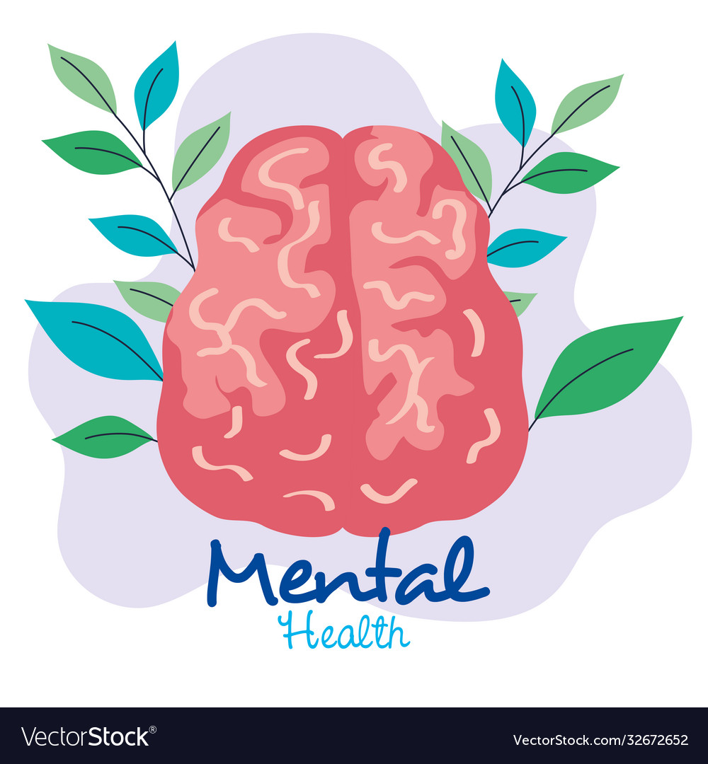 Mental health concept brain with leaves Royalty Free Vector