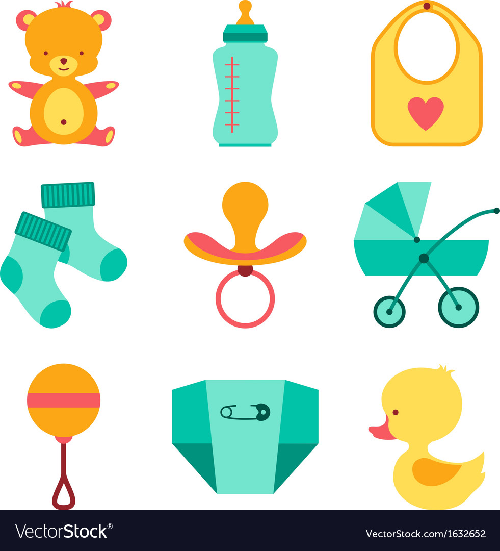 Newborn baby stuff icons set Royalty Free Vector Image