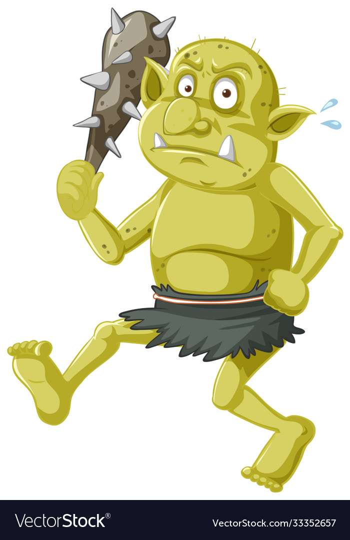 Green Goblin Or Troll Holding Hunting Tool Vector Image