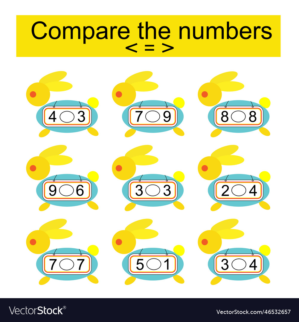 Math activity for kids compare the numbers Vector Image