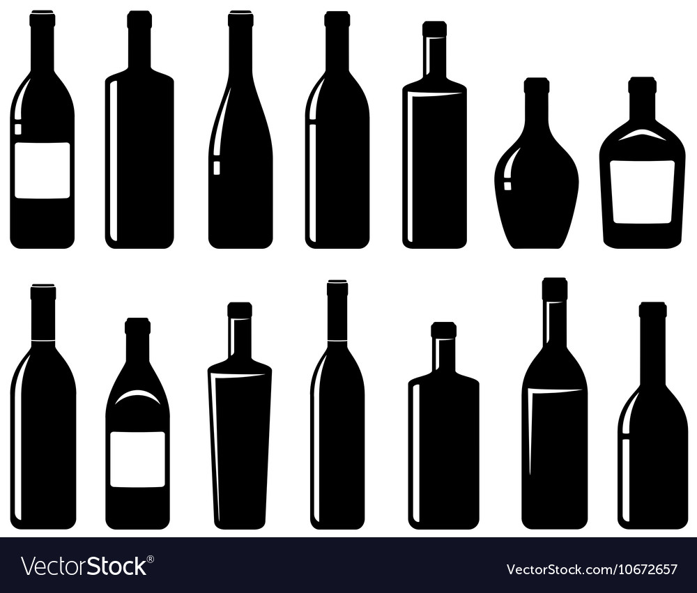 Set of glossy wine bottles vector image. 