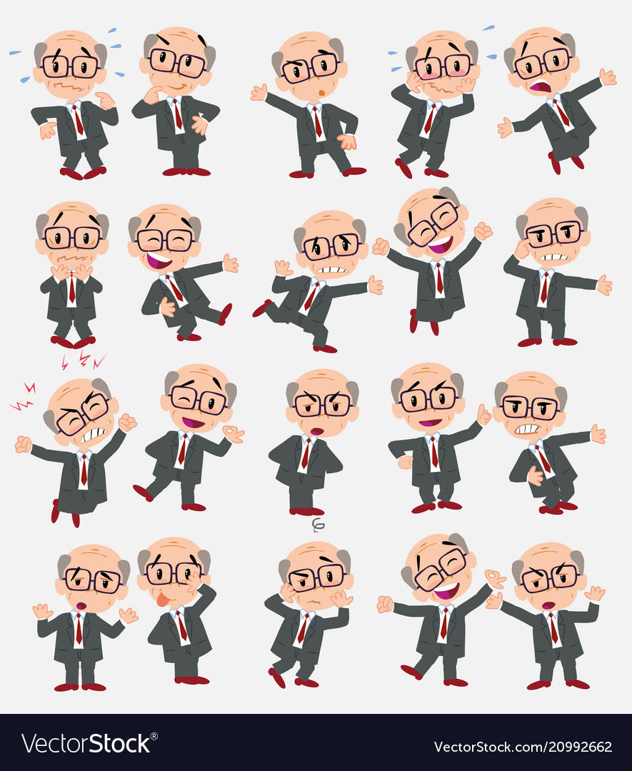 Cartoon character old businessman with glasses