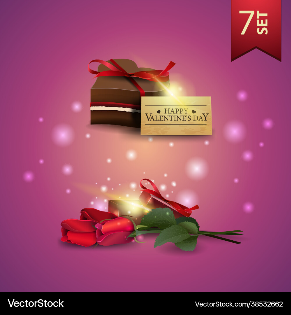 Collection valentines day icons roses Royalty Free Vector