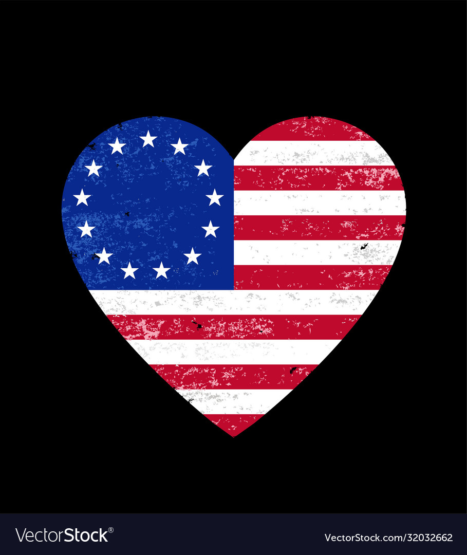 Distressed betsy ross flag heart Royalty Free Vector Image