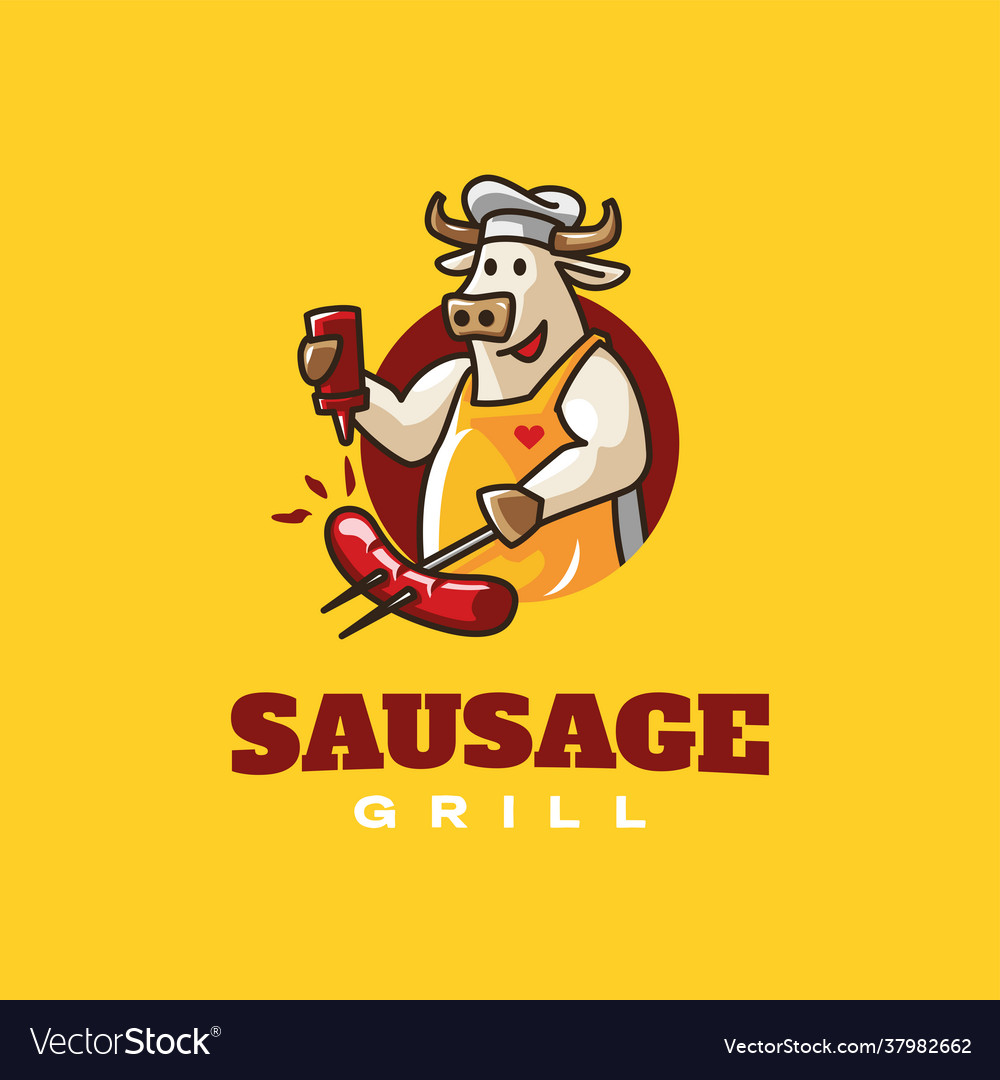 Happy chef cow seasoning sausage grill logo Vector Image