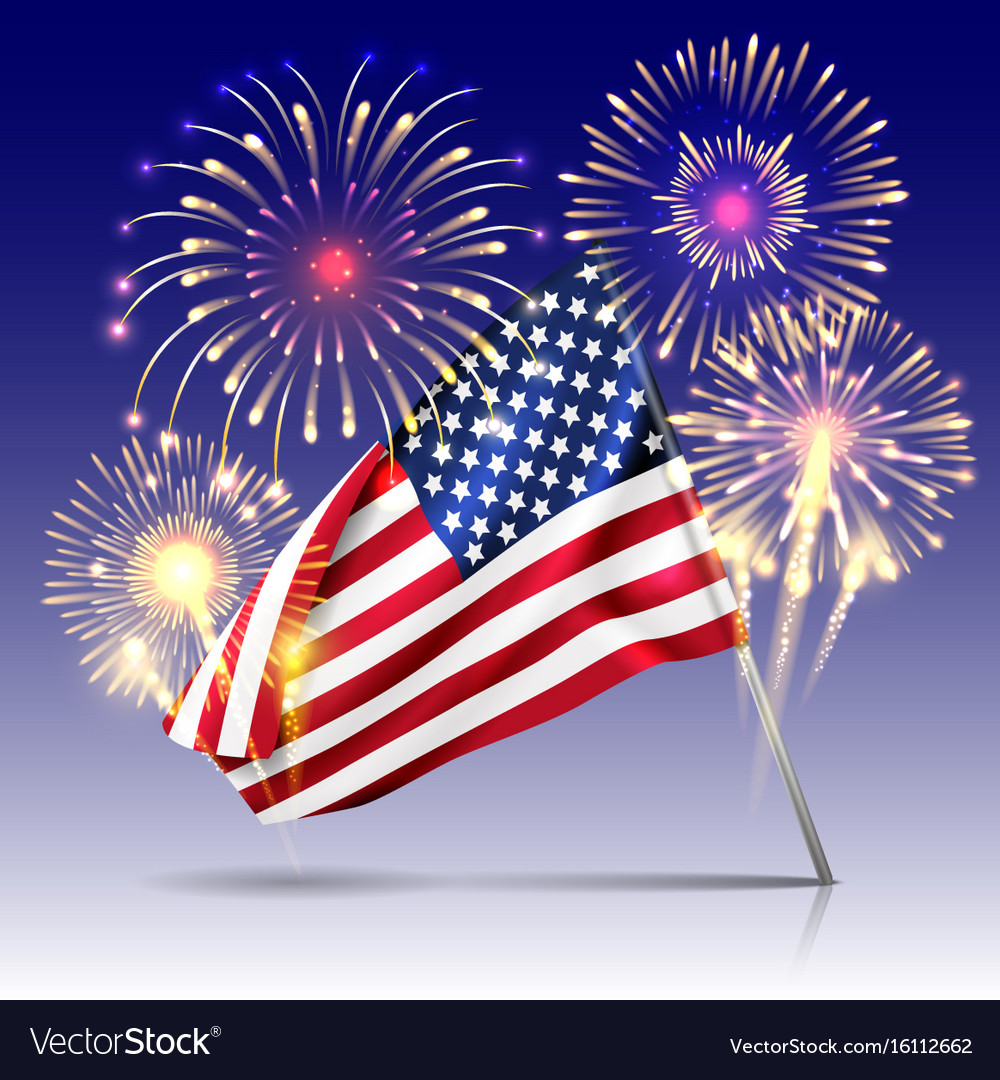 Usa independence day poster with firework and flag