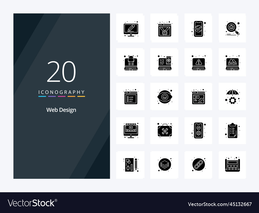 20 web design solid glyph icon for presentation