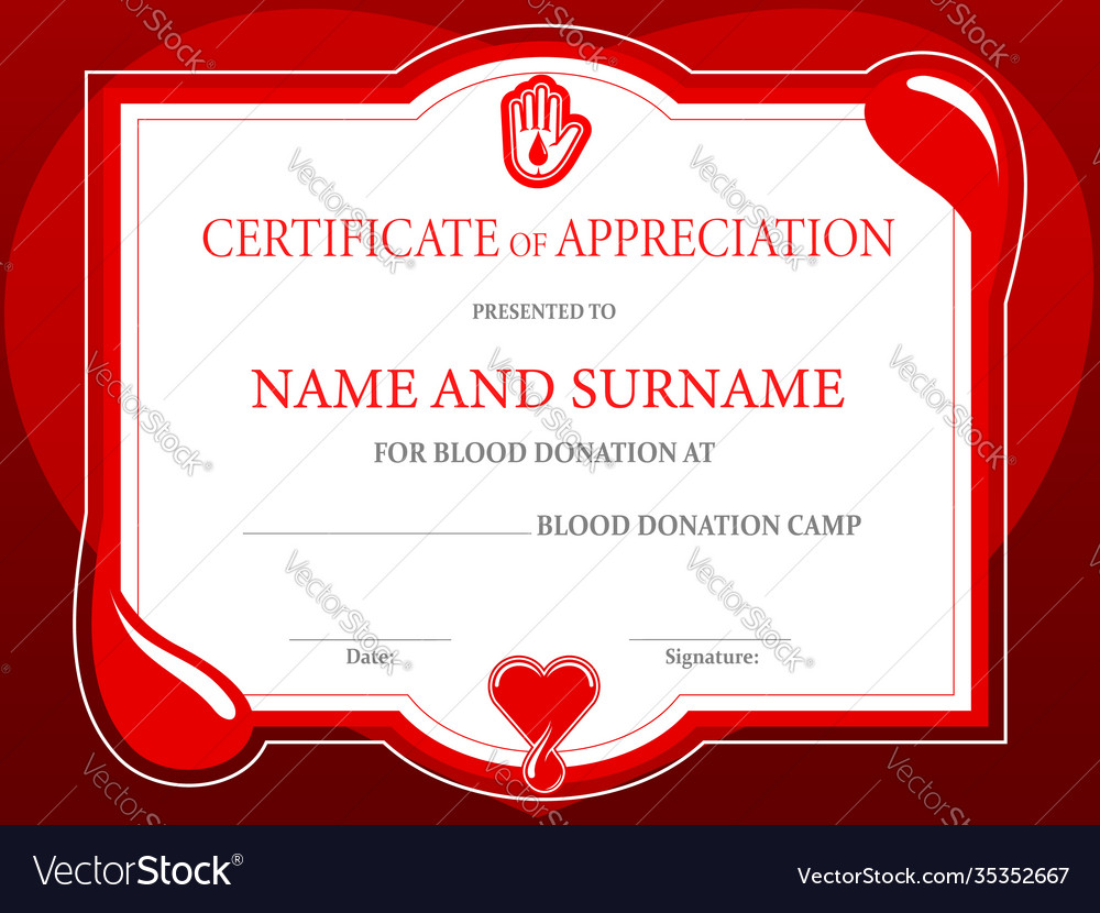 Blood donation charity certificate donor day heart