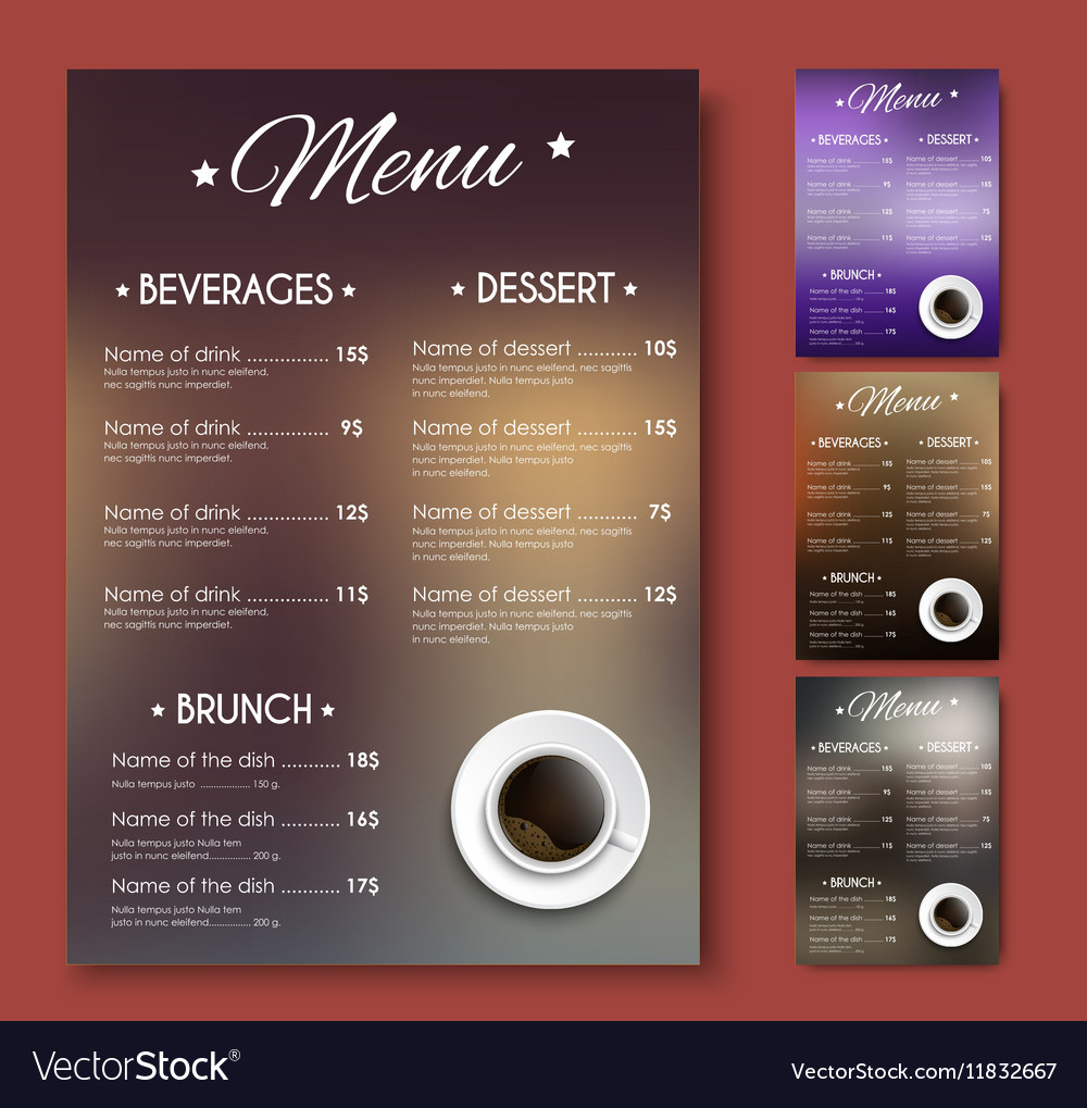 Templates coffee menu different colors Royalty Free Vector