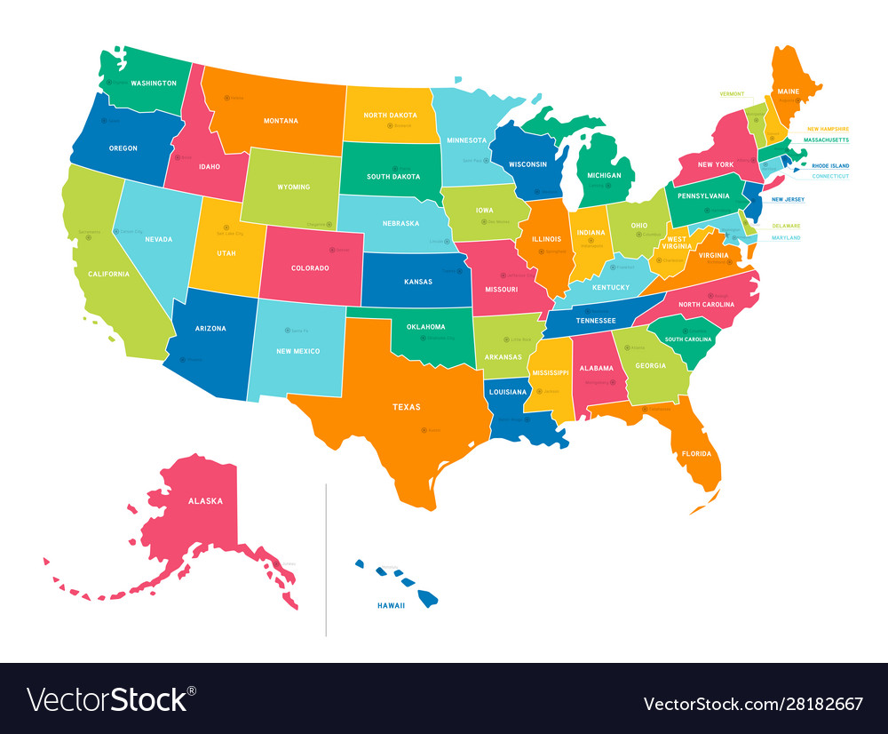 colored map of the united states United States Bright Colors Political Map Vector Image colored map of the united states