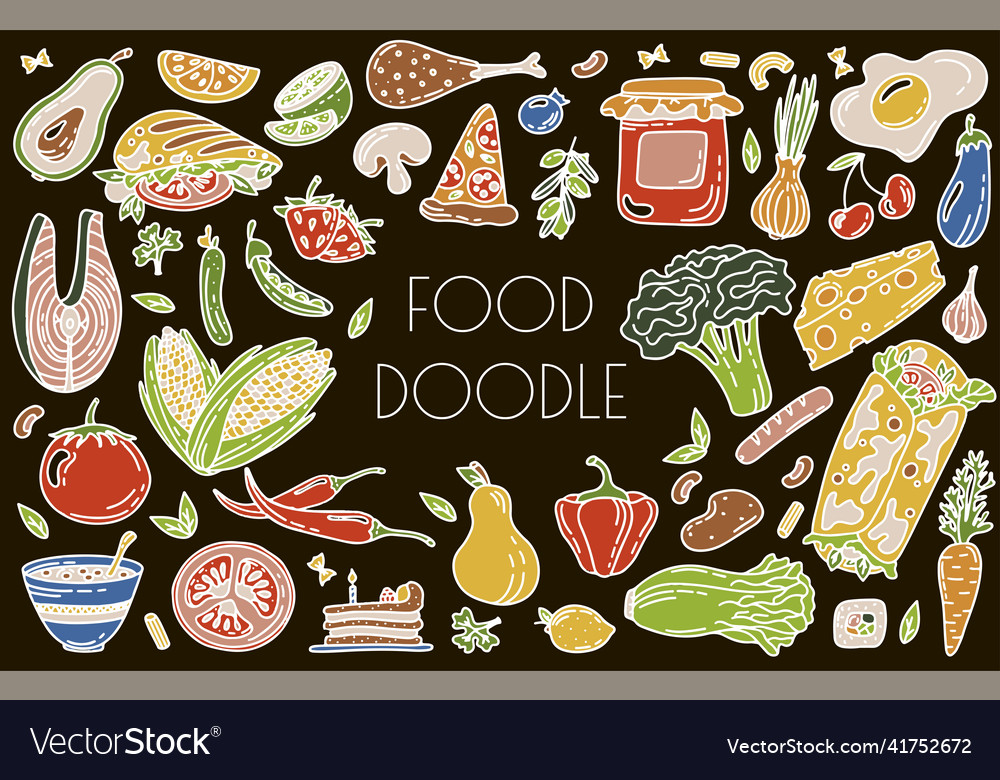 Food doodle icons hand made line art set