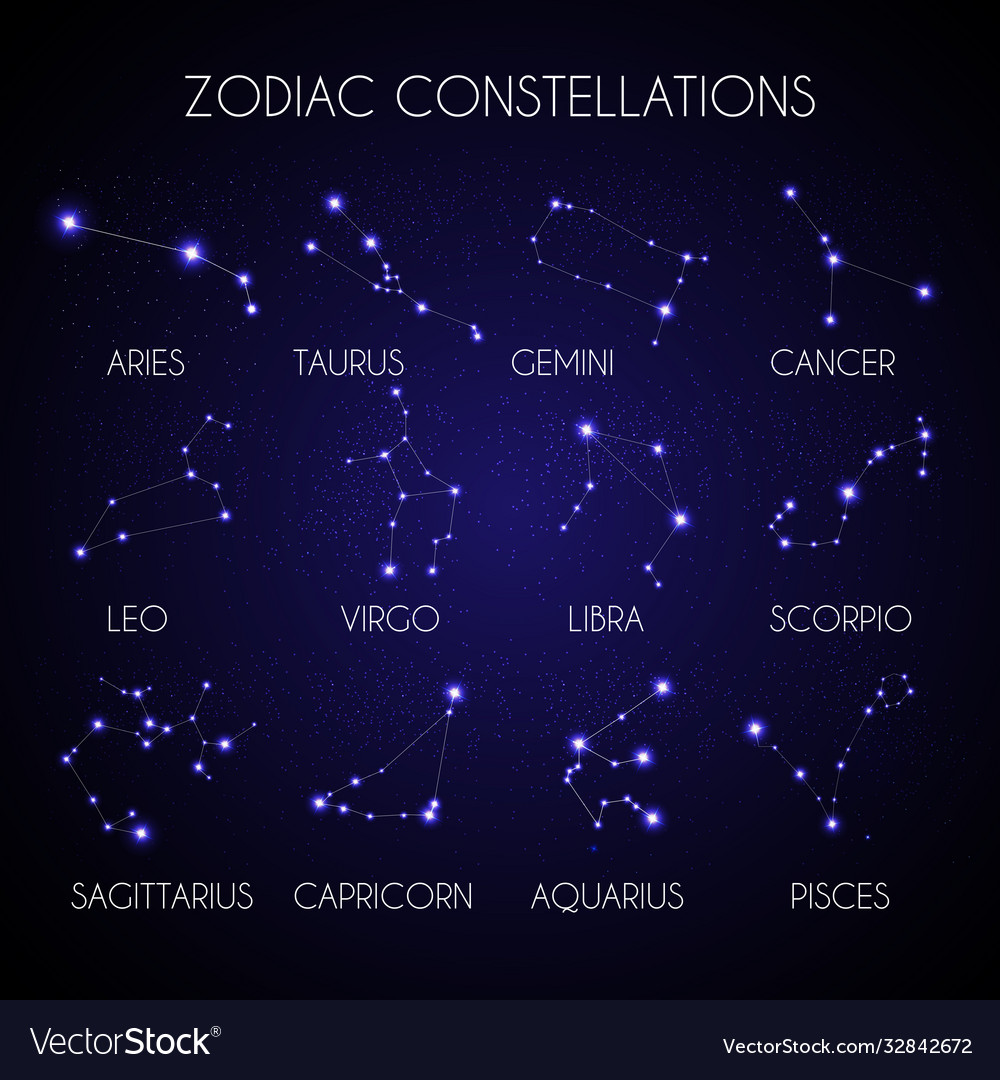 Set 12 zodiacal constellations Royalty Free Vector Image