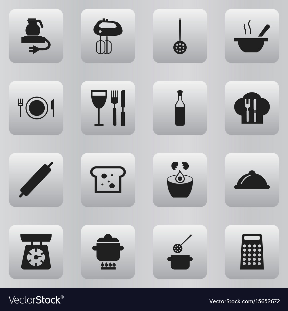 Set of 16 editable kitchen icons includes symbols