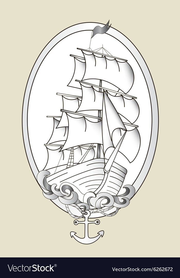 Tattoo ship black and white stencil Royalty Free Vector